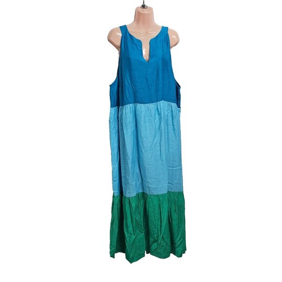 J. Jill Color Block Maxi Sun Dress Women Size 3X Sleeveless - Picture 4 of 15